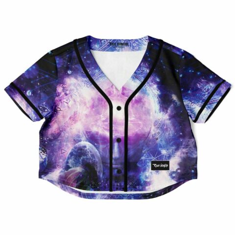 Cosmic purple cropped rave jersey with black accents