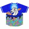 Back view of psychedelic rave jersey with white lion emblem under full moon and UFOs
