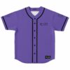 Purple rave baseball jersey with REZZ wordmark and black button placket front view