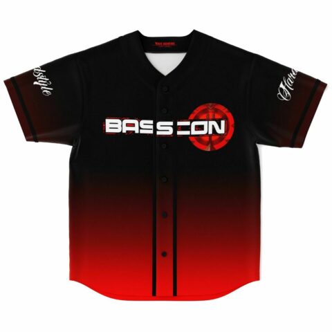 Black red gradient custom jersey with bass-inspired text