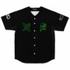 Black rave baseball jersey with neon green skull and headphone girl graphic front view