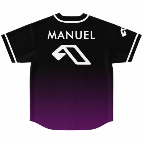 Back view of festival jersey with Manuel name and arrow emblem in purple fade