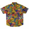 Vibrant psychedelic pattern rave button-down shirt with short sleeves