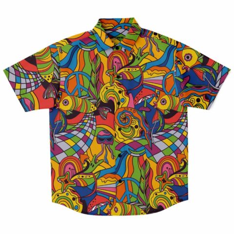 Vibrant psychedelic short sleeve button-down shirt