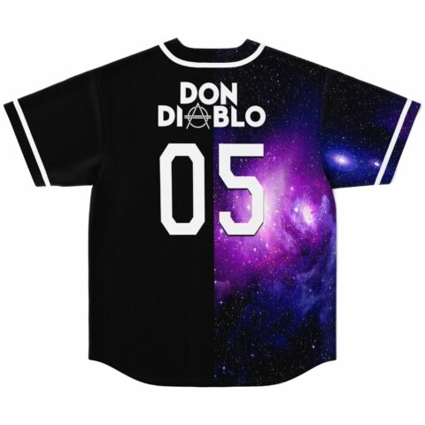 Black and purple galaxy jersey back with text and 05 number, back view
