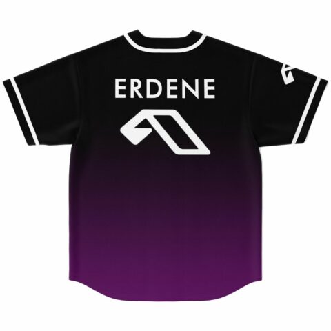 Black to purple ombre jersey back view with ERDENE name and arrow logo print