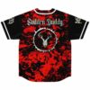 back view showing red and black marble print with Sudden Daddy text and skull emblem