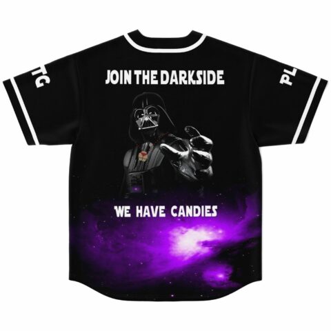 Join the Darkside We Have Candies graphic on back of galaxy print rave jersey