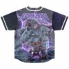 Back view showing warrior battling giant beast under purple lightning with Space Laces 003 text