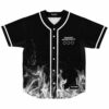 Black baseball jersey with white flame print and three ring logo text reading Swedish House