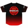 Black bass rave baseball jersey back with red bass-themed logo