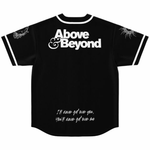 Black rave jersey back reads Above & Beyond with lyric I'll never get over you