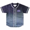 Starry lightning storm print rave baseball jersey with purple Space Laces logo, front view