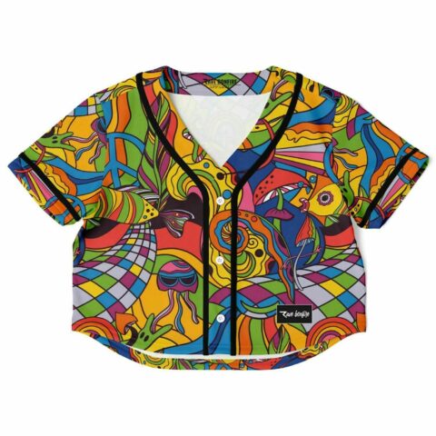 Psychedelic crop top jersey with vibrant colorful patterns