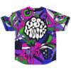 Trippy floral swirl print baseball jersey back view with bold Lost Minds text logo