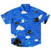 Blue short sleeve rave button-down shirt with vibrant cloud patterns
