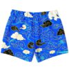 Asian-inspired cloud print swim trunks in royal blue back view flat lay