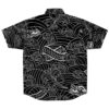 Black button-down shirt with white line-art dragon and wave print, back view