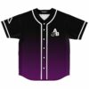 Above & Beyond fan rave baseball jersey, front view, black to purple ombre with the A&B chest logo