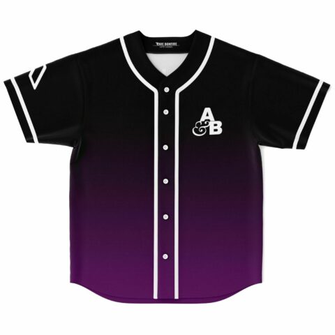 Black to purple ombre rave baseball jersey with A&B logo front view