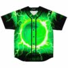 Black rave baseball jersey with glowing green lightning orb design front view