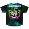 Back view of galaxy jersey with melting skull graphic smoking joints surrounded by colorful smoke