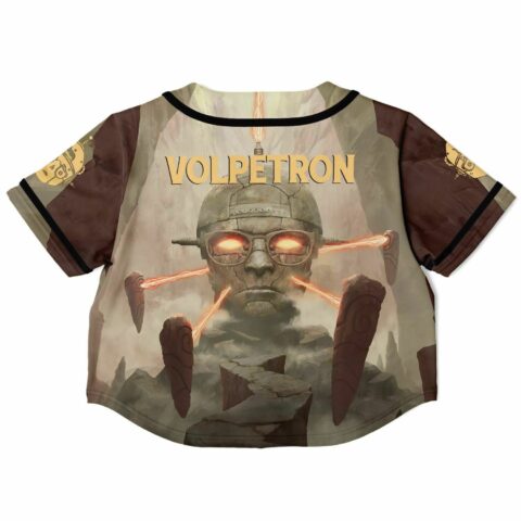 Back view of bold skull-themed rave crop top with graphic