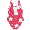 White cloud flower print on raspberry one-piece swimsuit back view flat lay