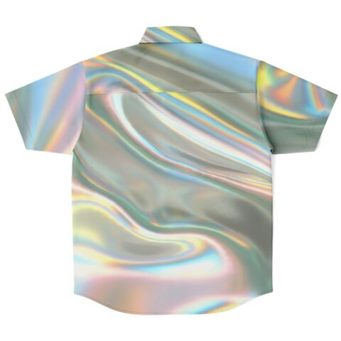 Back view of iridescent button-down shirt with smooth gradient