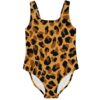 Tan leopard print rave swimsuit laid flat front view with scoop neckline