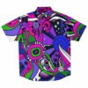 Colorful short sleeve rave button-down shirt with an abstract pattern