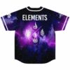 Cosmic space jersey back view with ELEMENTS text and fire water earth air symbols