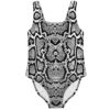Black and white snakeskin print one piece swimsuit front flat lay view