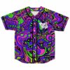 Neon acid trip liquid swirl baseball jersey with Don't Trip text on front placket
