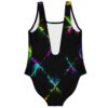 Neon starburst diamond print swimsuit showing low scoop back and white lining