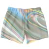 Pastel iridescent swim trunks back view showing swirling holographic pattern