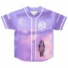 Pastel lilac dreamy sky rave baseball jersey with crescent moon and geometric hand design front
