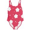 Raspberry rave swimsuit with white cloud flower print front view flat lay
