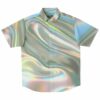 Iridescent short sleeve rave button-down shirt with a swirling color effect