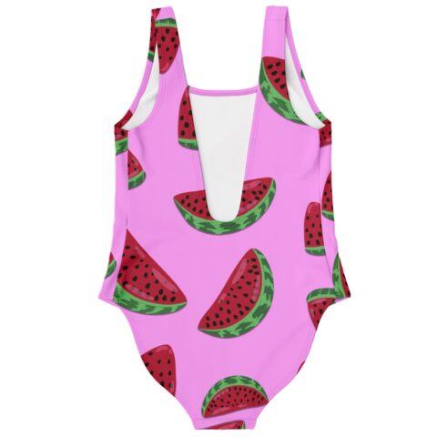 Watermelon slice print swimsuit back view showing deep scoop open back