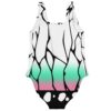 White abstract cracked swimsuit back view with black spotted trim