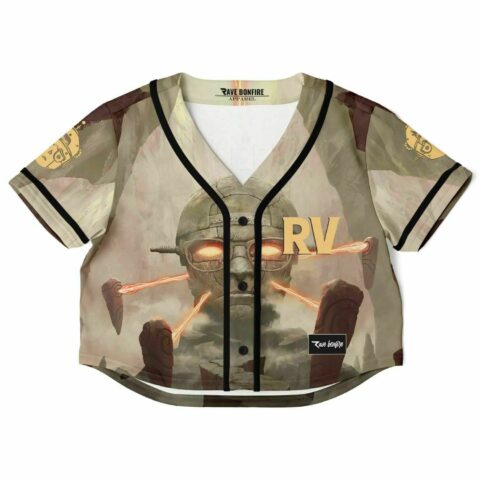 Cropped rave top with skull graphic design and vibrant colors