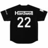 Back view of black Hardwell 22 rave jersey with Never Die sleeve print