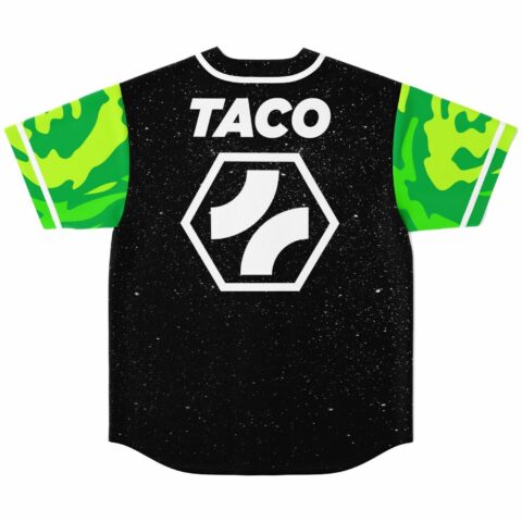 back view of galaxy print jersey showing TACO text and hexagon logo