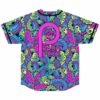 Back view of psychedelic paisley print jersey with large magenta Pash Pete logo across shoulders
