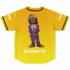 Yellow ombre back print of purple-suited pimp-inspired character with Spankyyy text below