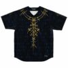 Black Norse rave baseball jersey with gold Viking compass and rune print front view