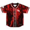 Red black smoky bleach rave baseball jersey with MR logo front view