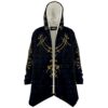 Norse rune festival cloak in black with gold Viking compass symbol front view