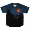 Flaming heart rave baseball jersey front view with smoky blue and black fade design